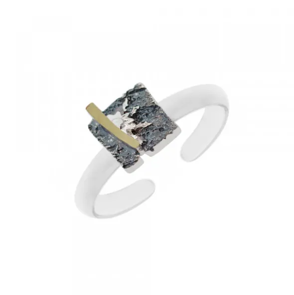 Anillo Cuadrado Flysch Plata y Lámina de Oro