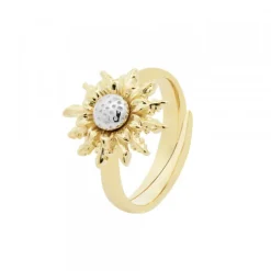 Anillo Eguzkilore de Plata Dorada Bicolor