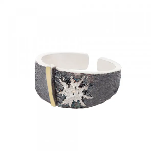 Anillo Grande Flysch Plata con Lámina de Oro