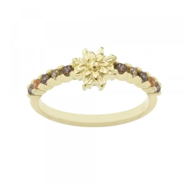 Anillo Muka Plata Dorada y Circonitas Marrones