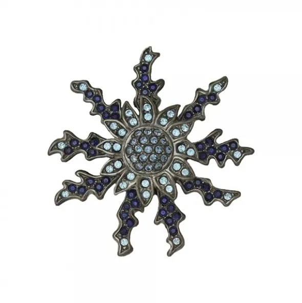 Broche Eguzkilore Plata y Cristales Azules