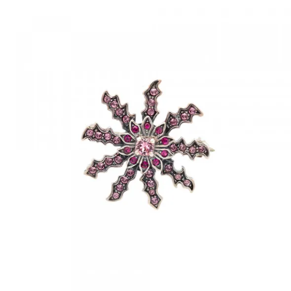 Broche Eguzkilore Plata y Cristales Rosas