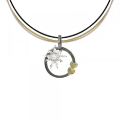 Colgante Bihotzak Plata y Lámina Oro con Cable