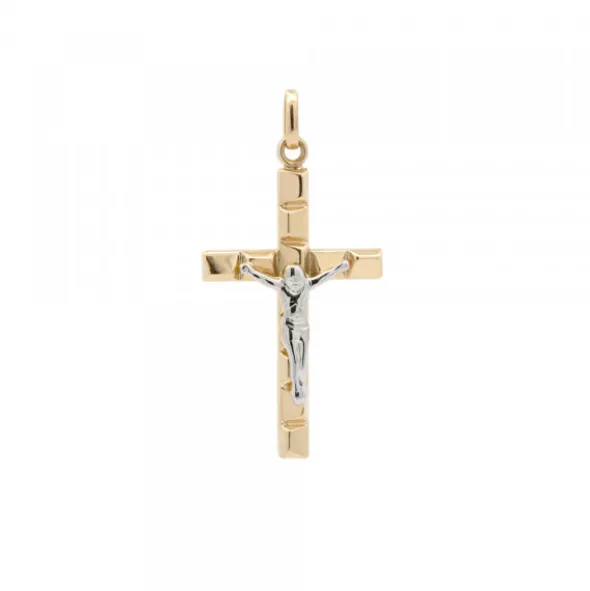 Colgante Cruz y Cristo Oro Bicolor 18kt.