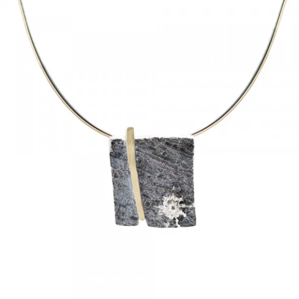 Colgante Cuadrado Flysch Plata con Lámina de Oro