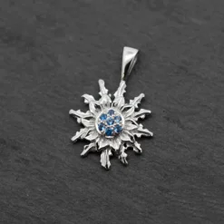 Colgante Eguzkilore Oro Blanco y Zafiros 14mm