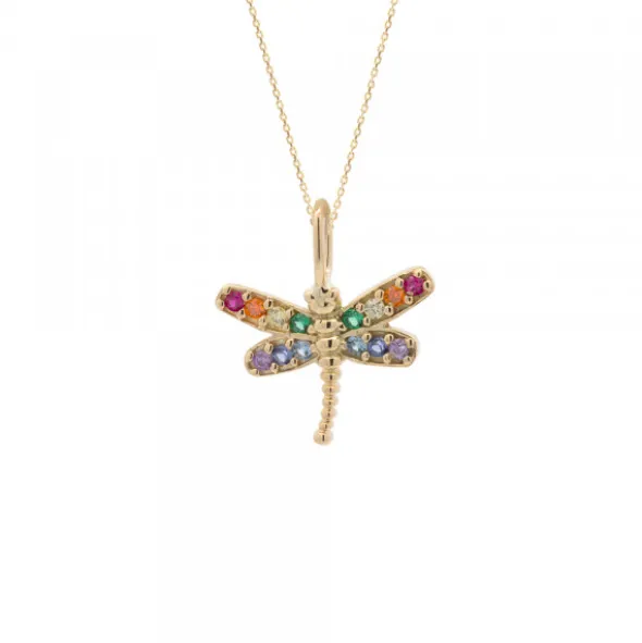 Colgante Libélula Oro y Circonitas Multicolor
