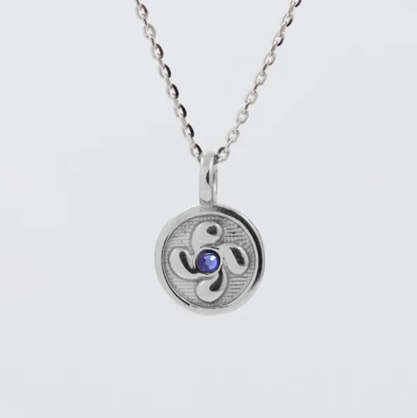 Colgante Mini Lauburu Plata y Circonita Azul