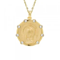 Medalla Virgen Niña Plata Dorada Circonitas 21mm