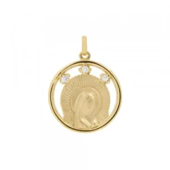 Medalla Virgen Niña Plata Dorada y Circonitas 15mm