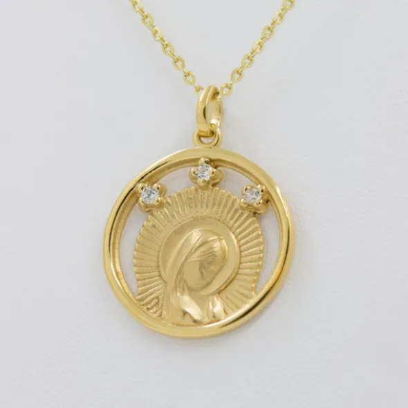 Medalla Virgen Niña Plata Dorada y Circonitas 15mm
