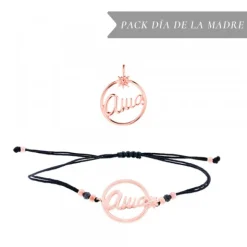 Pack Colgante y Pulsera Ama Redondo Plata Rosa