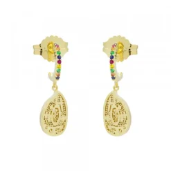 Pendientes Almendra Plata Dorada y Circonitas Multicolor