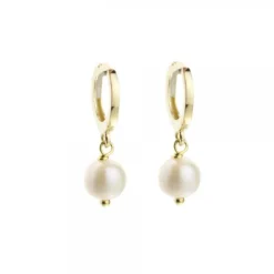 Pendientes Aro Cripa Plata Dorada y Perla 12mm