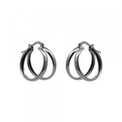 Pendientes Aro Doble de Plata Negra 16mm