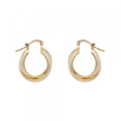 Pendientes Aro Doble Entrelazados Plata Dorada 15mm