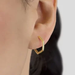 Pendientes Aro Hexagonal de Plata Dorada