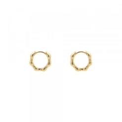 Pendientes Aro Mini Bambú de Plata Dorada