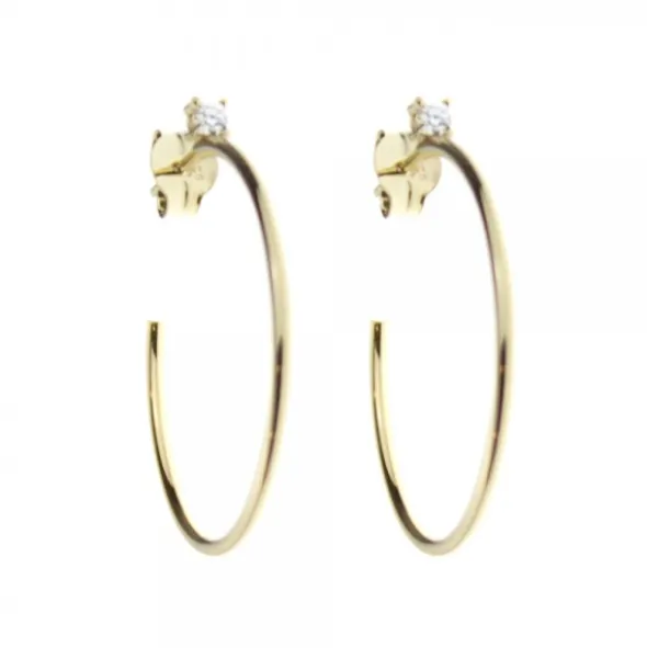 Pendientes Aro Plata Dorada y Circonita 30mm