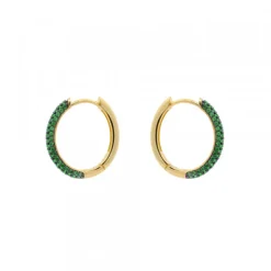 Pendientes Aro Plata Dorada y Circonitas Verdes