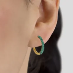 Pendientes Aro Plata Dorada y Circonitas Verdes