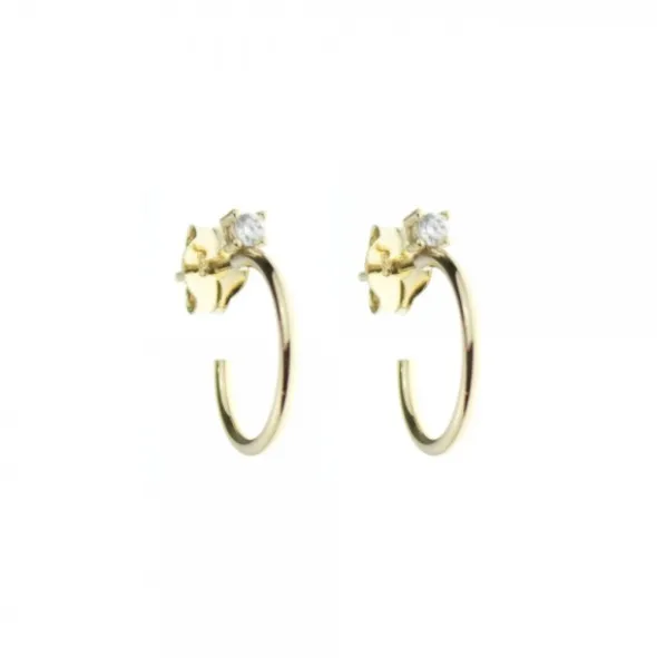 Pendientes Aro Plata Dorada Circonita 15mm