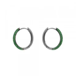 Pendientes Aro Plata Negra y Circonitas Verdes