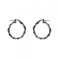 Pendientes Aro Trenzado Plata Negra 25mm