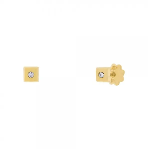 Pendientes Bebé Cuadrados Oro y Circonita 3mm
