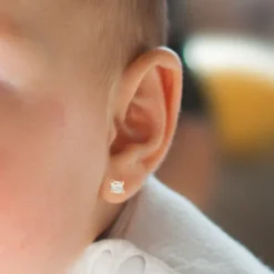 Pendientes Bebé Oro y Circonita Engarzada 3mm