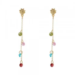 Pendientes Eguzkilore de Plata Dorada con Cristales Multicolor