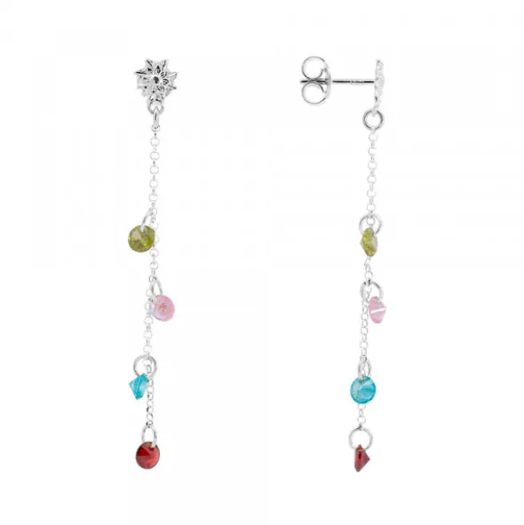 Pendientes Eguzkilore de Plata con Cristales Multicolor