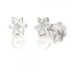 Pendientes Eguzkilore Oro Blanco Perla y Diamante 6,5mm