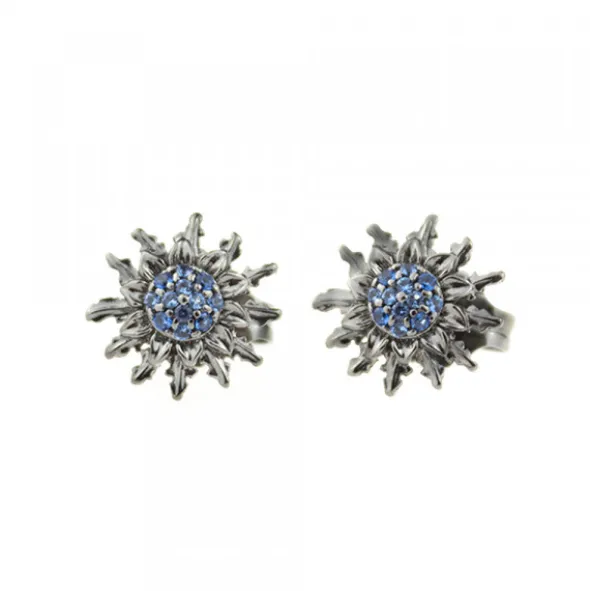 Pendientes Eguzkilore Plata Negra y Circonitas Azules 14mm