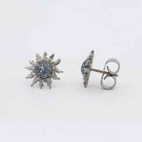 Pendientes Eguzkilore Plata Negra y Circonitas Azules 14mm