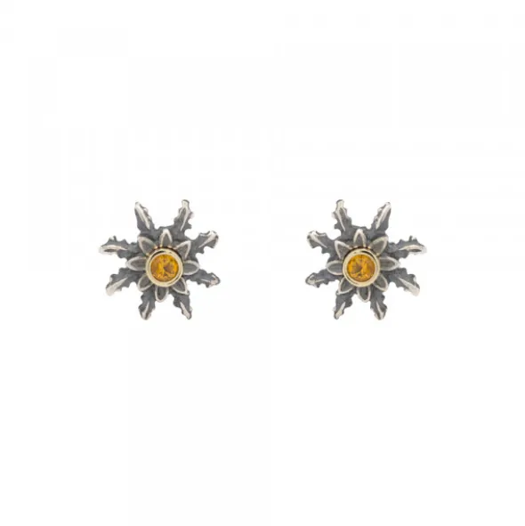 Pendientes Eguzkilore Plata Envejecida Dorada y Circonita 12mm