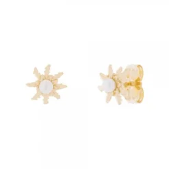 Pendientes Eguzkilore Plata Dorada y Perla 11mm