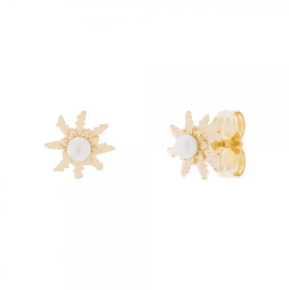 Pendientes Eguzkilore Plata Dorada y Perla 11mm