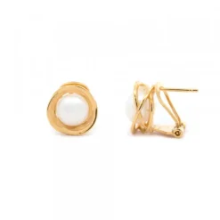 Pendientes Hariak Plata Dorada y Perla 13mm