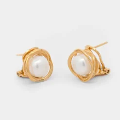 Pendientes Hariak Plata Dorada y Perla 13mm