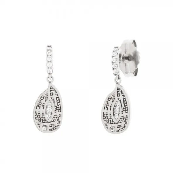 Pendientes Largos Almendra Plata y Circonitas Blancas