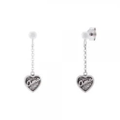 Pendientes Largos Ama Corazón Plata