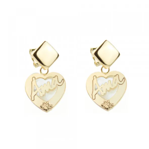 Pendientes Largos Corazón Ama Plata Dorada