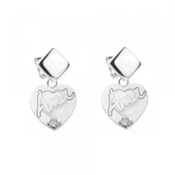 Pendientes Largos Corazón Ama Plata