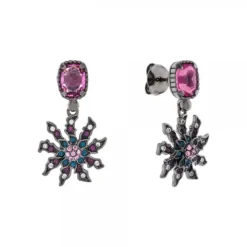 Pendientes Largos Eguzkilore Rutenio y Circonitas Multicolor