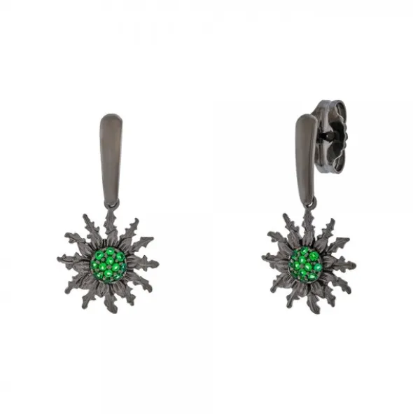 Pendientes Largos Eguzkilore Rutenio y Circonitas Verdes