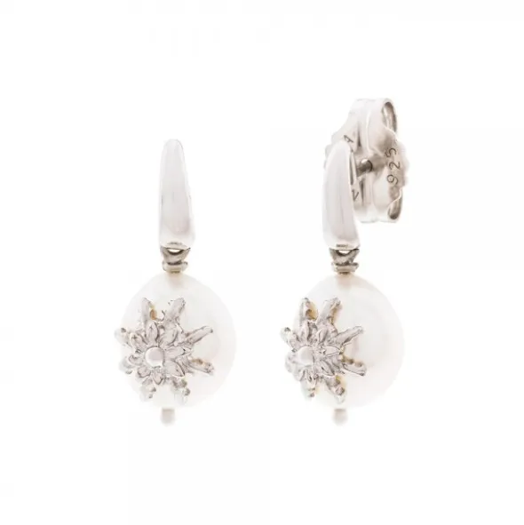 Pendientes Largos Eguzkilore Plata y Perla 12mm