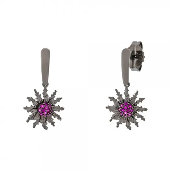 Pendientes Largos Eguzkilore Rutenio Circonitas Fucsia