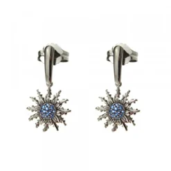Pendientes Largos Eguzkilore Plata Negra y Circonitas Azules