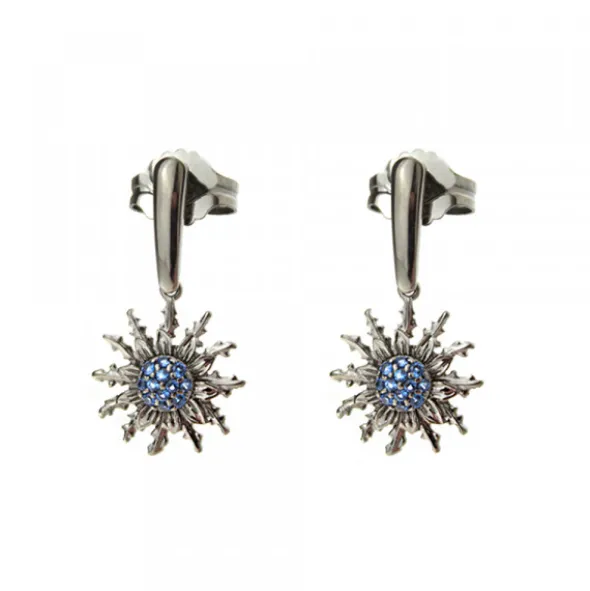 Pendientes Largos Eguzkilore Plata Negra y Circonitas Azules